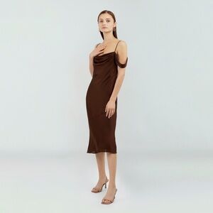 Fame And Partners The Elyse Dress Matte Satin Dark Chocolate Draped Size 4